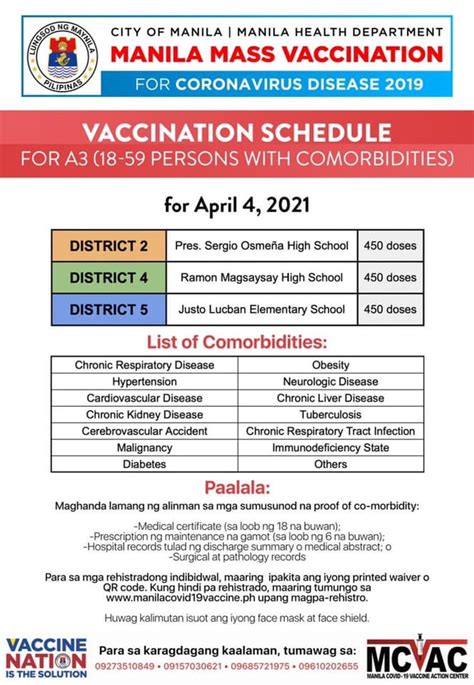 manila vaccine schedule tomorrow